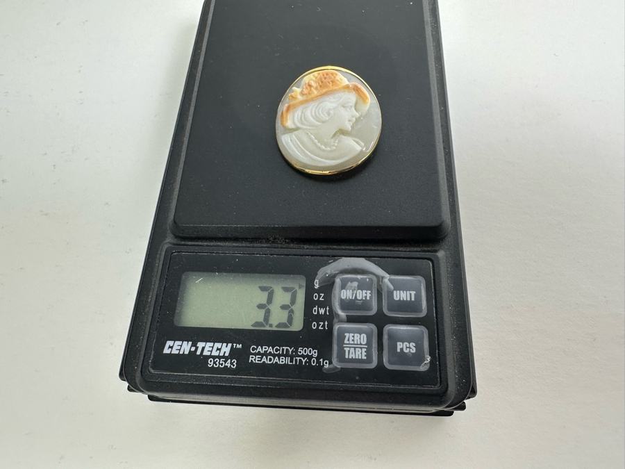 Vintage 14K Gold Carved Shell Cameo Signed Brooch Pin Pendant Italy 3.3g [Photo 12]