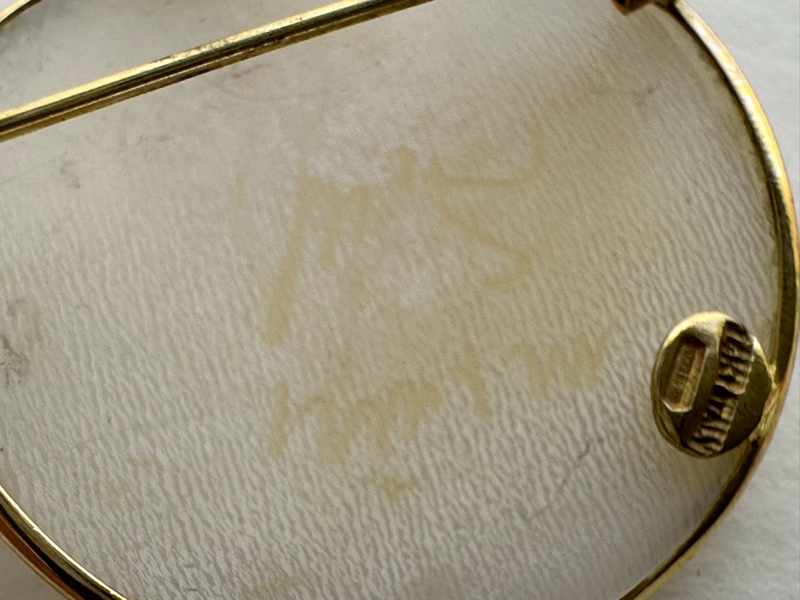 Vintage 14K Gold Carved Shell Cameo Signed Brooch Pin Pendant Italy 3.3g [Photo 10]