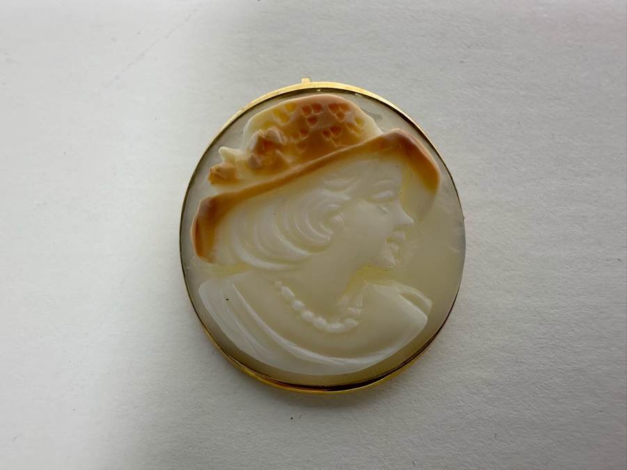 Vintage 14K Gold Carved Shell Cameo Signed Brooch Pin Pendant Italy 3.3g [Photo 4]