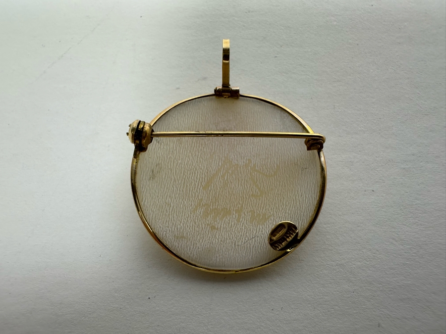 Vintage 14K Gold Carved Shell Cameo Signed Brooch Pin Pendant Italy 3.3g [Photo 8]