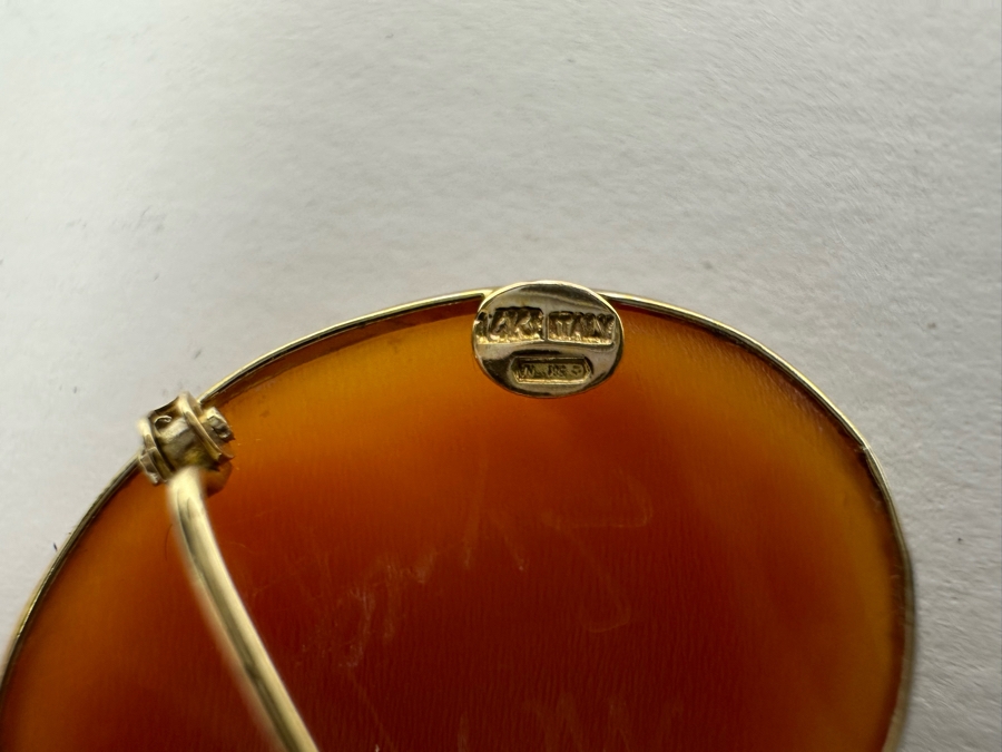 Vintage 14K Gold Carved Shell Cameo Signed Brooch Pin Pendant Italy 2.9g [Photo 8]