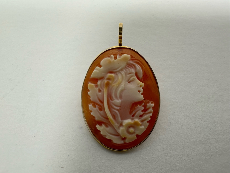 Vintage 14K Gold Carved Shell Cameo Signed Brooch Pin Pendant Italy 2.9g [Photo 4]