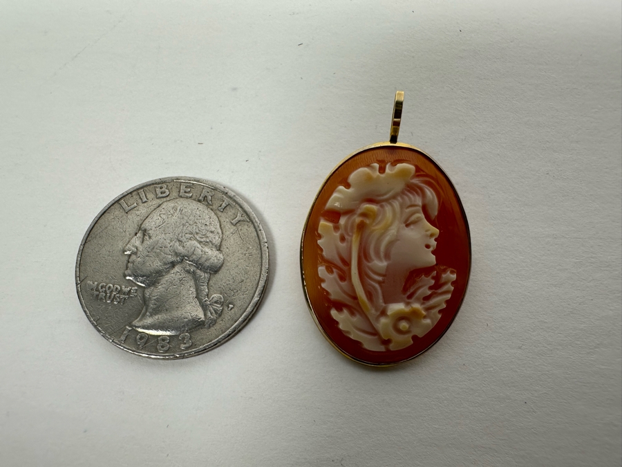 Vintage 14K Gold Carved Shell Cameo Signed Brooch Pin Pendant Italy 2.9g [Photo 10]