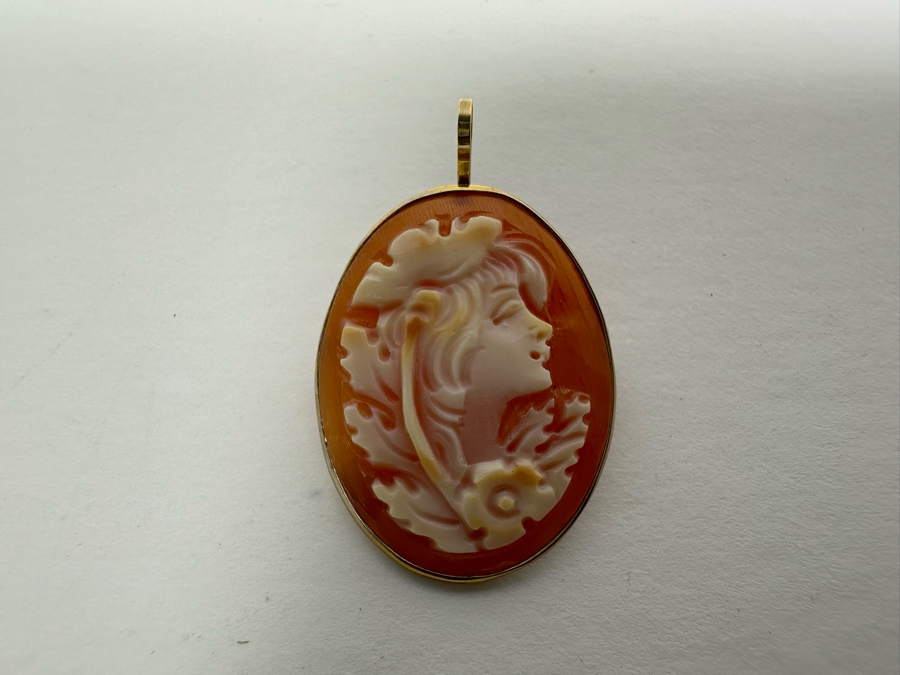Vintage 14K Gold Carved Shell Cameo Signed Brooch Pin Pendant Italy 2.9g [Photo 5]