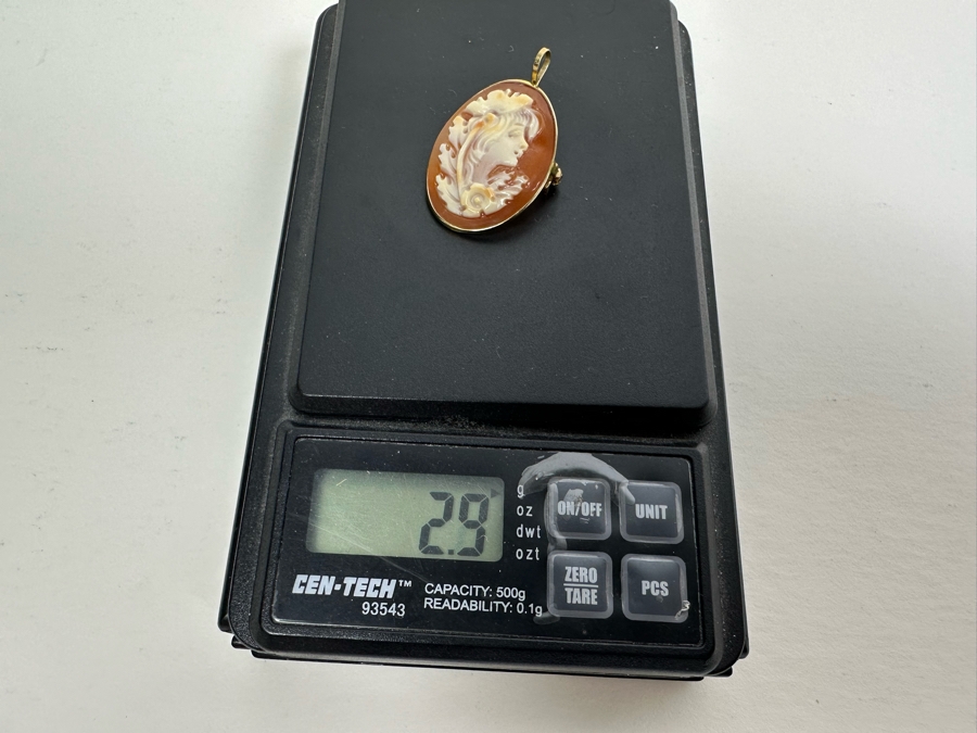 Vintage 14K Gold Carved Shell Cameo Signed Brooch Pin Pendant Italy 2.9g [Photo 11]