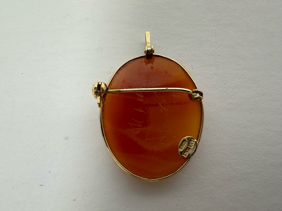 Vintage 14K Gold Carved Shell Cameo Signed Brooch Pin Pendant Italy 2.9g [Photo 7]