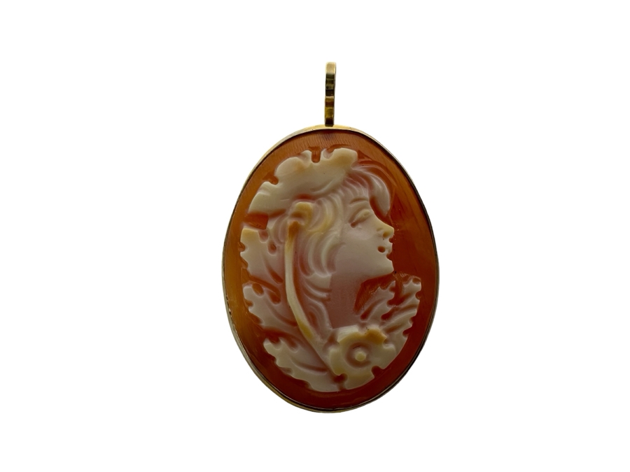 Vintage 14K Gold Carved Shell Cameo Signed Brooch Pin Pendant Italy 2.9g [Photo 2]