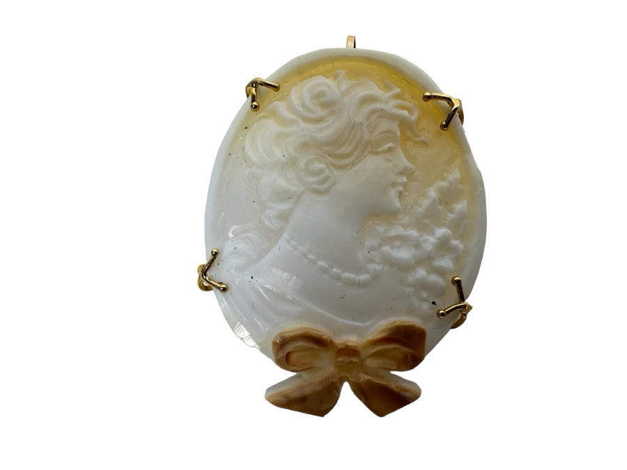 Vintage 14K Gold Carved Shell Cameo Signed Brooch Pin Pendant Italy 8.4g [Photo 2]