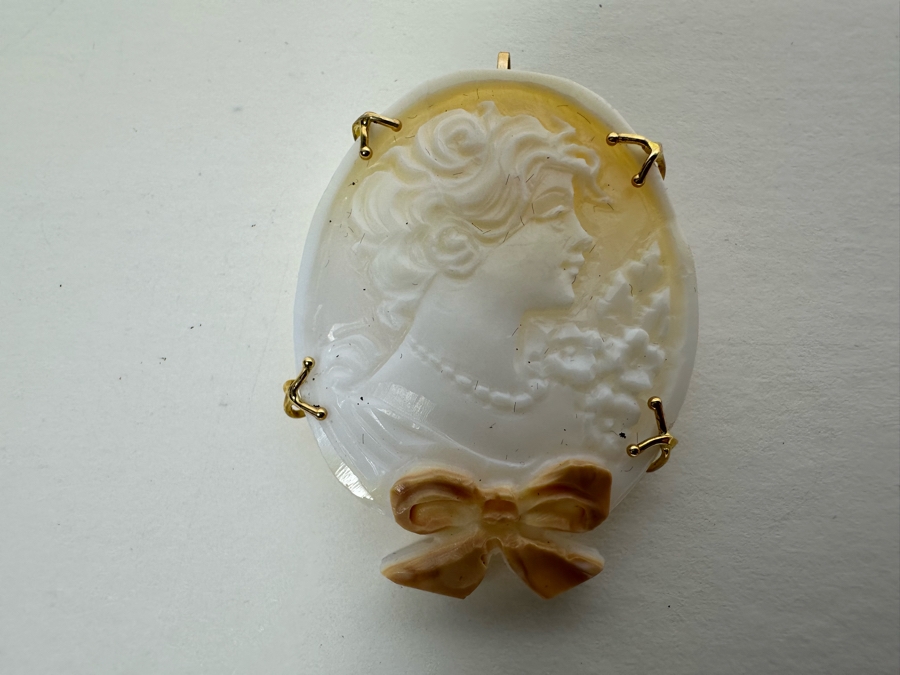 Vintage 14K Gold Carved Shell Cameo Signed Brooch Pin Pendant Italy 8.4g [Photo 5]
