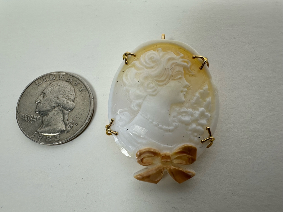 Vintage 14K Gold Carved Shell Cameo Signed Brooch Pin Pendant Italy 8.4g [Photo 9]