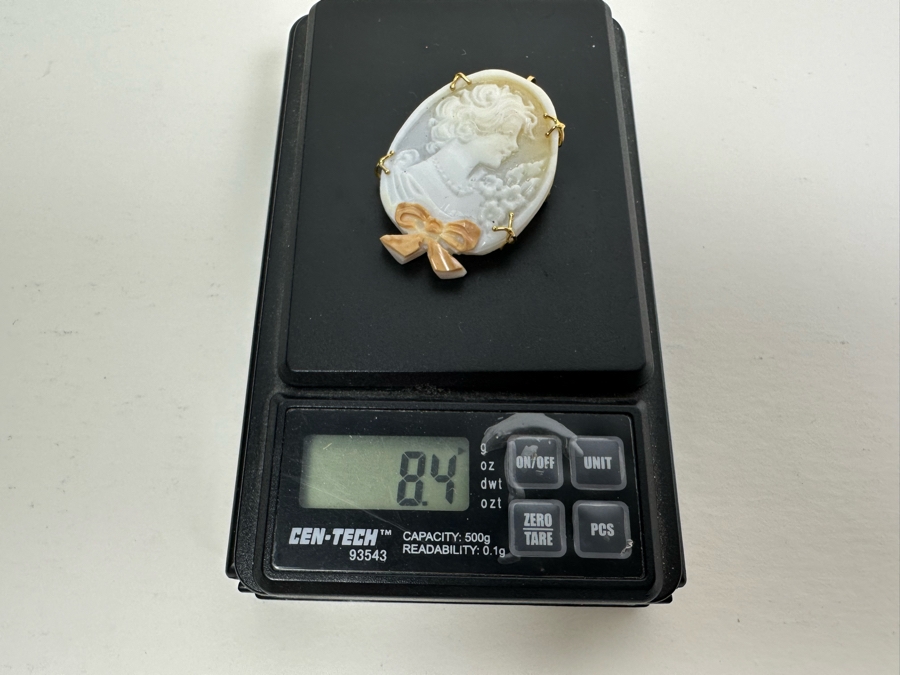 Vintage 14K Gold Carved Shell Cameo Signed Brooch Pin Pendant Italy 8.4g [Photo 10]