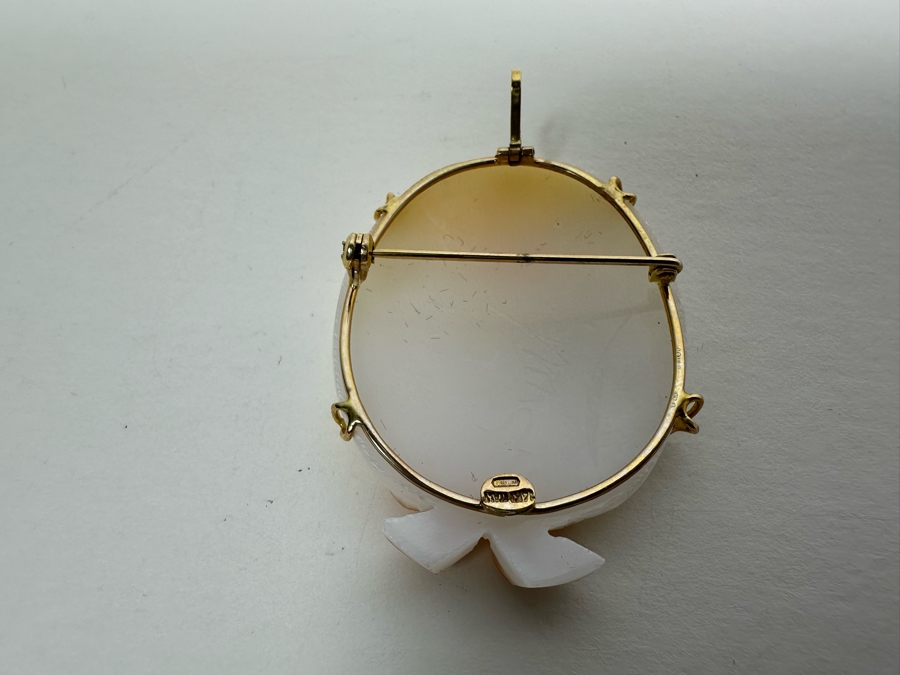 Vintage 14K Gold Carved Shell Cameo Signed Brooch Pin Pendant Italy 8.4g [Photo 7]