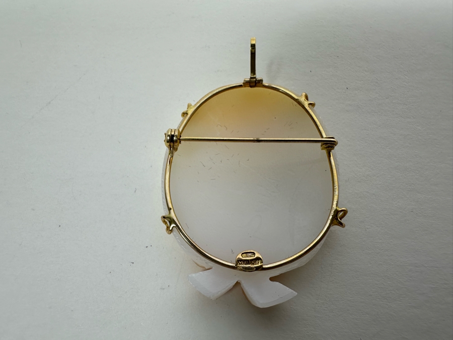 Vintage 14K Gold Carved Shell Cameo Signed Brooch Pin Pendant Italy 8.4g [Photo 6]