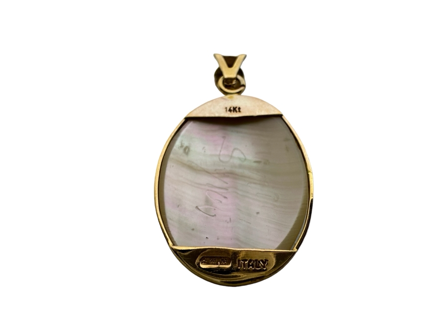 Vintage 14K Gold Carved Shell Cameo Signed Pendant Italy 2g [Photo 3]
