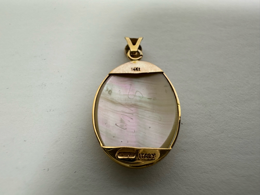 Vintage 14K Gold Carved Shell Cameo Signed Pendant Italy 2g [Photo 7]