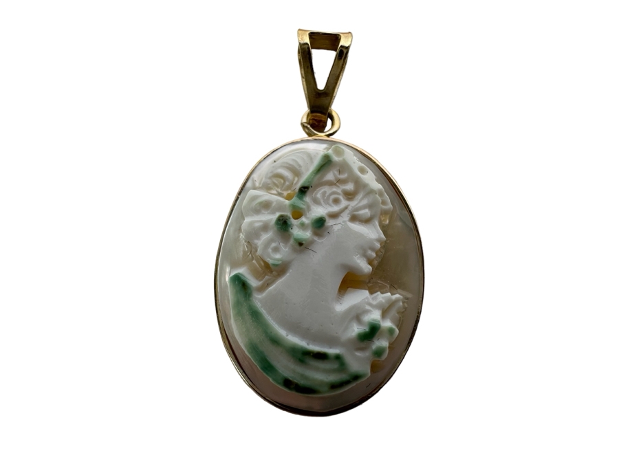 Vintage 14K Gold Carved Shell Cameo Signed Pendant Italy 2g [Photo 2]