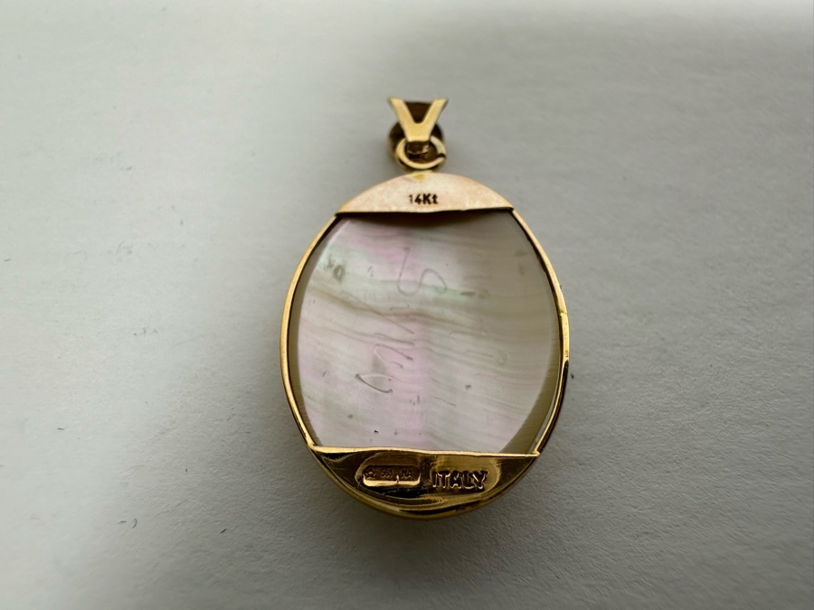 Vintage 14K Gold Carved Shell Cameo Signed Pendant Italy 2g [Photo 6]