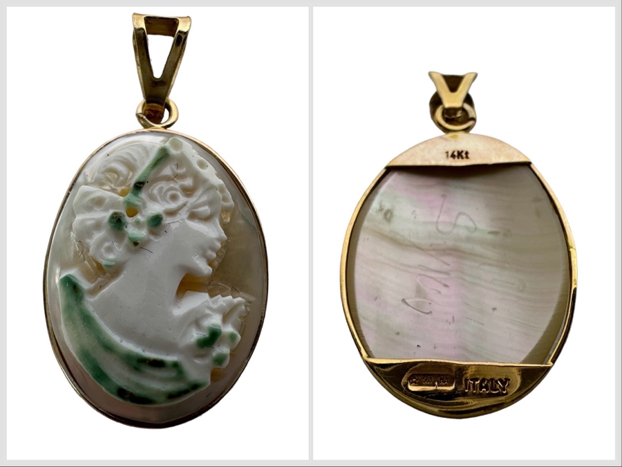 Vintage 14K Gold Carved Shell Cameo Signed Pendant Italy 2g [Photo 1]