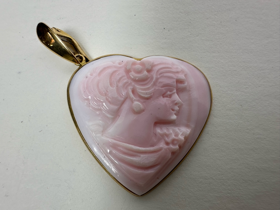 Vintage 14K Gold Carved Shell Cameo Signed Pendant Italy 6.7g [Photo 4]