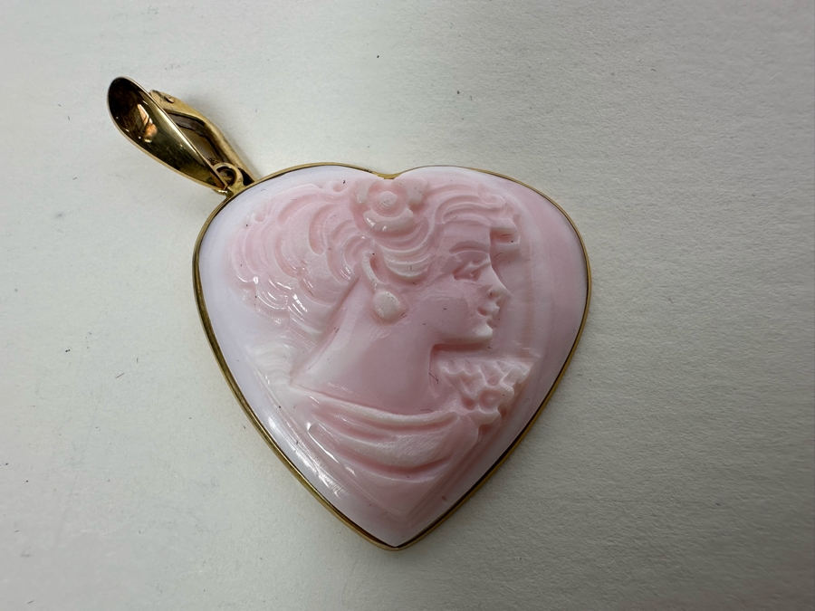 Vintage 14K Gold Carved Shell Cameo Signed Pendant Italy 6.7g [Photo 6]