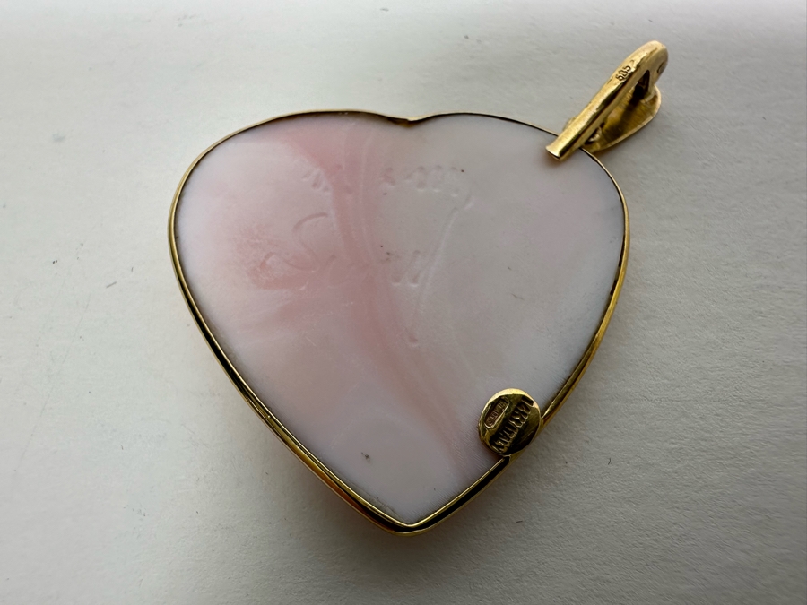 Vintage 14K Gold Carved Shell Cameo Signed Pendant Italy 6.7g [Photo 8]