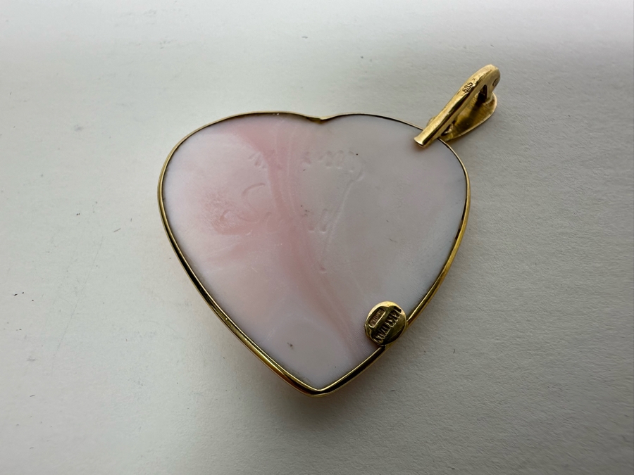 Vintage 14K Gold Carved Shell Cameo Signed Pendant Italy 6.7g [Photo 9]