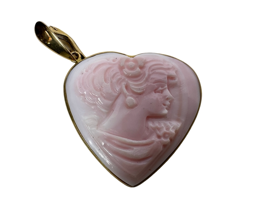 Vintage 14K Gold Carved Shell Cameo Signed Pendant Italy 6.7g [Photo 2]