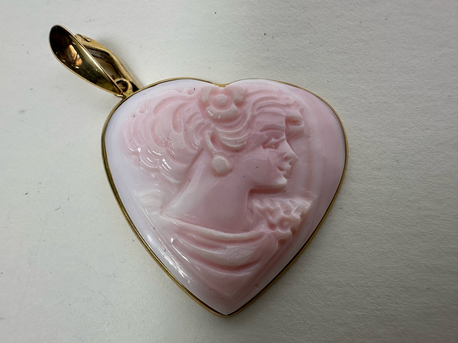 Vintage 14K Gold Carved Shell Cameo Signed Pendant Italy 6.7g [Photo 5]