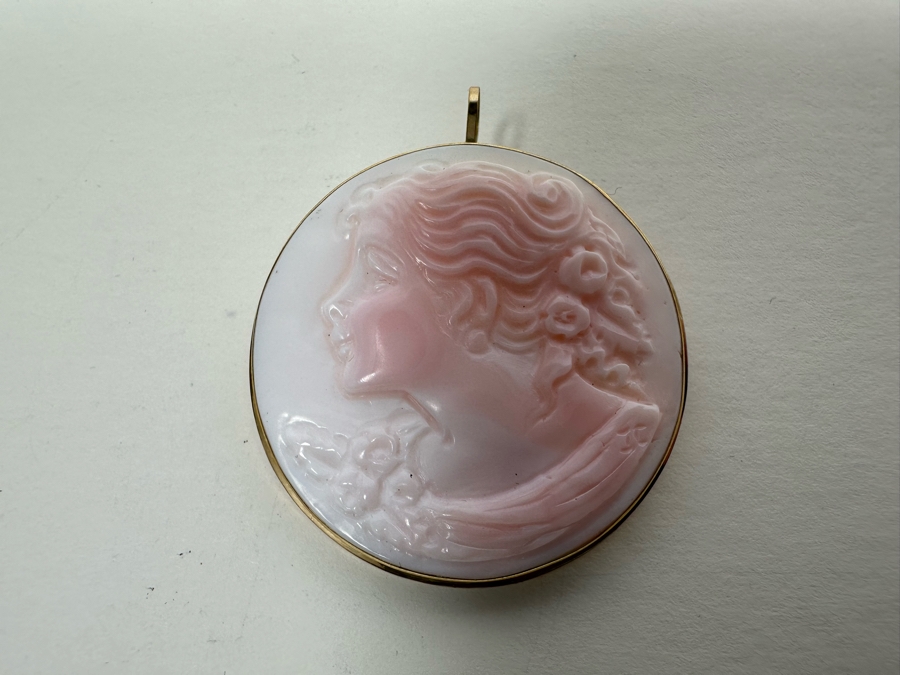 Vintage 14K Gold Carved Shell Cameo Signed Brooch Pin Pendant Italy 9.4g [Photo 5]