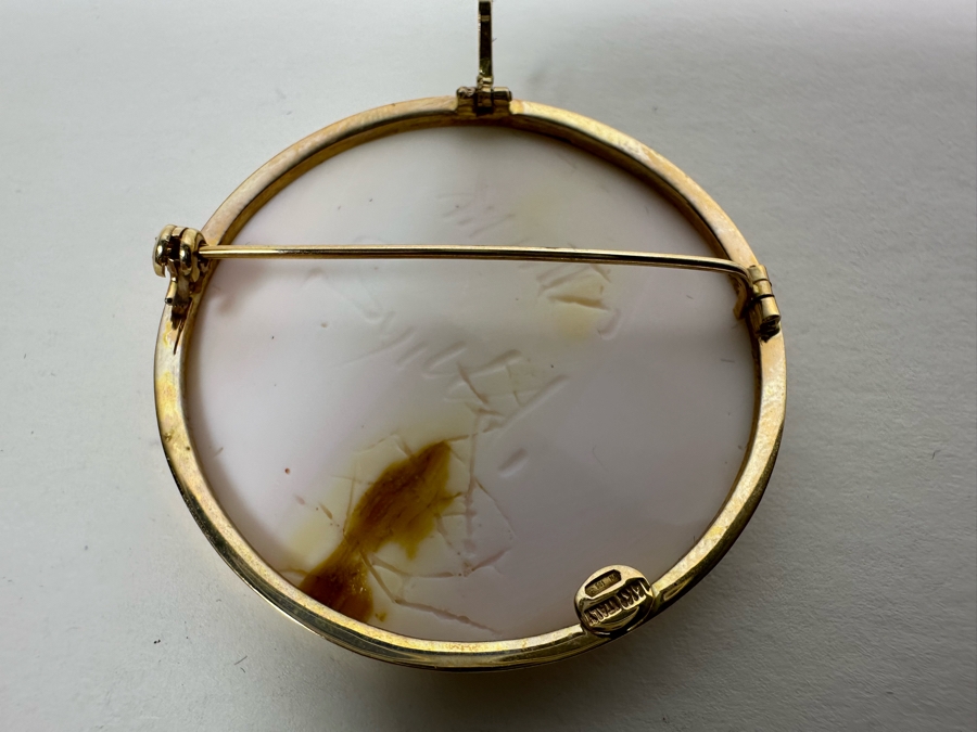 Vintage 14K Gold Carved Shell Cameo Signed Brooch Pin Pendant Italy 9.4g [Photo 8]