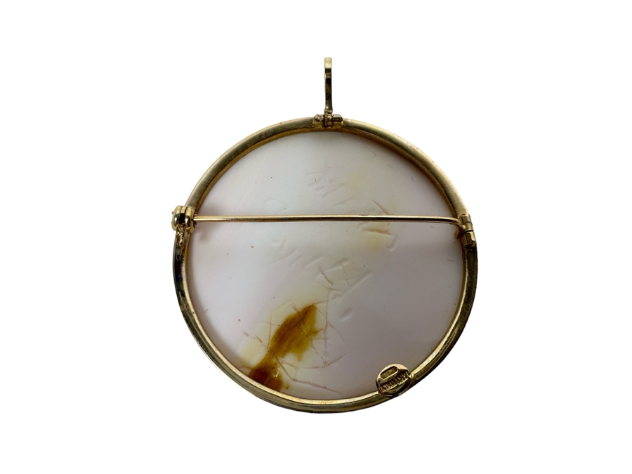 Vintage 14K Gold Carved Shell Cameo Signed Brooch Pin Pendant Italy 9.4g [Photo 3]