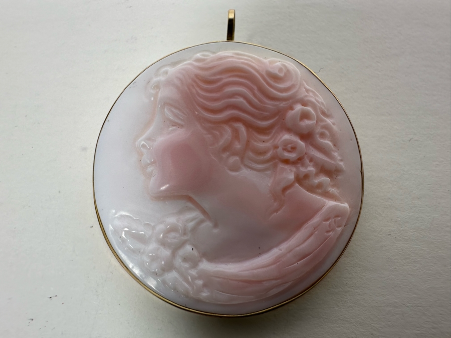 Vintage 14K Gold Carved Shell Cameo Signed Brooch Pin Pendant Italy 9.4g [Photo 6]