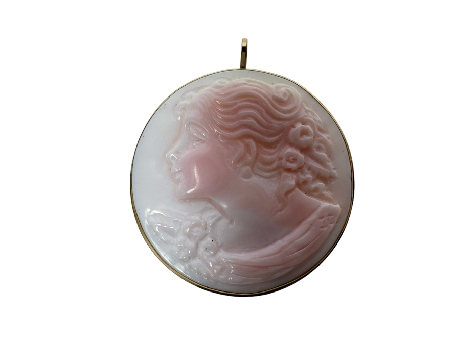 Vintage 14K Gold Carved Shell Cameo Signed Brooch Pin Pendant Italy 9.4g [Photo 2]
