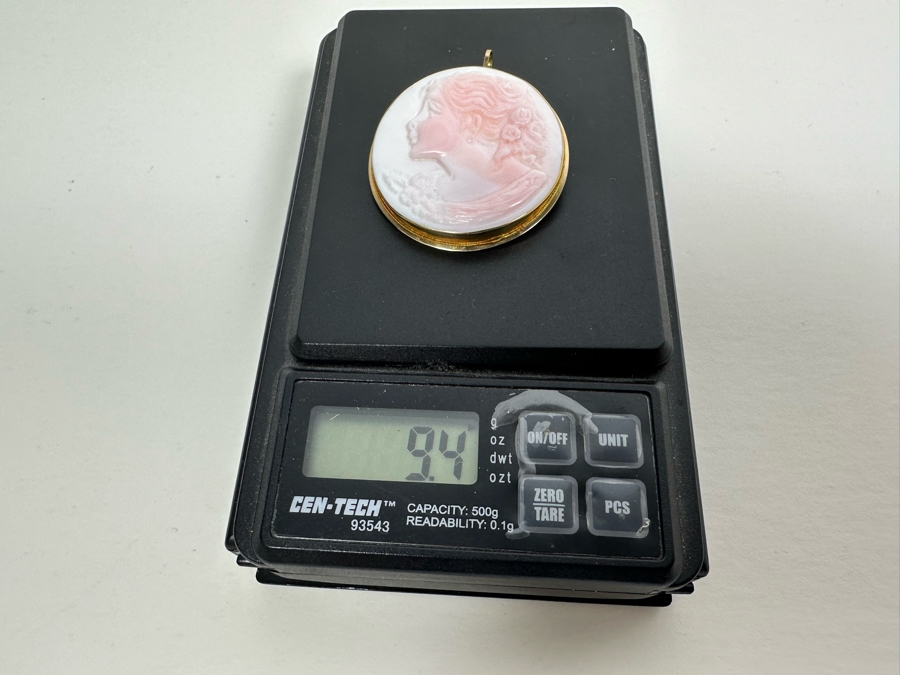 Vintage 14K Gold Carved Shell Cameo Signed Brooch Pin Pendant Italy 9.4g [Photo 11]