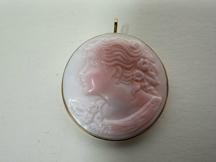 Vintage 14K Gold Carved Shell Cameo Signed Brooch Pin Pendant Italy 9.4g [Photo 4]