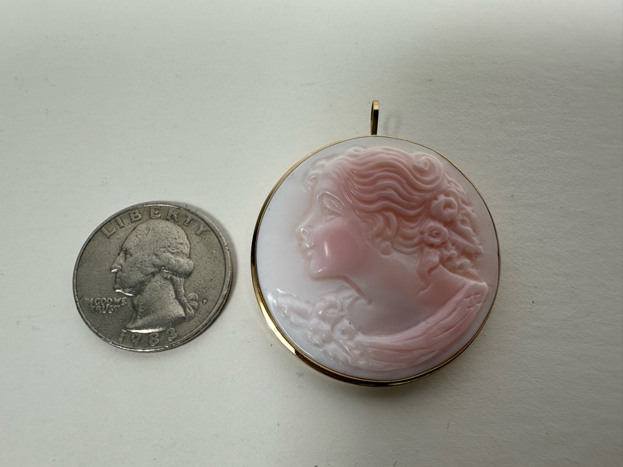 Vintage 14K Gold Carved Shell Cameo Signed Brooch Pin Pendant Italy 9.4g [Photo 10]