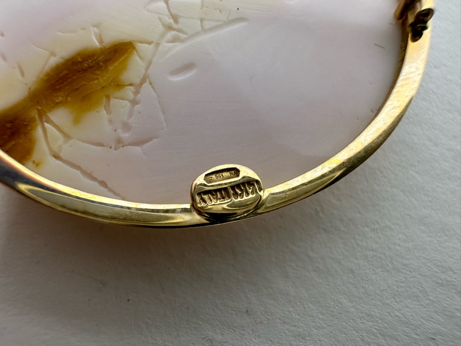 Vintage 14K Gold Carved Shell Cameo Signed Brooch Pin Pendant Italy 9.4g [Photo 9]