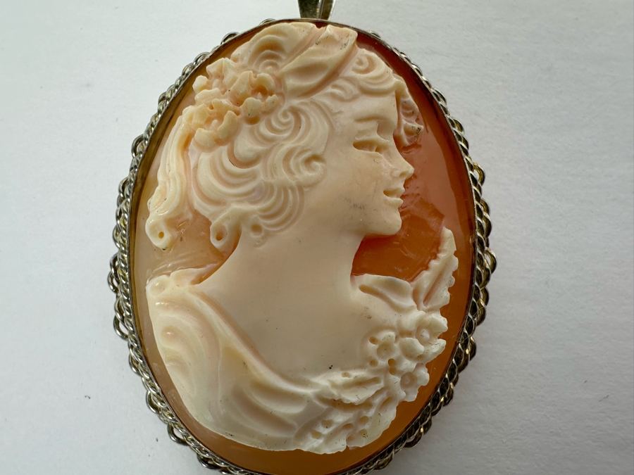 Vintage Sterling Silver Carved Shell Cameo Signed Brooch Pin Pendant Italy 14.2g [Photo 6]