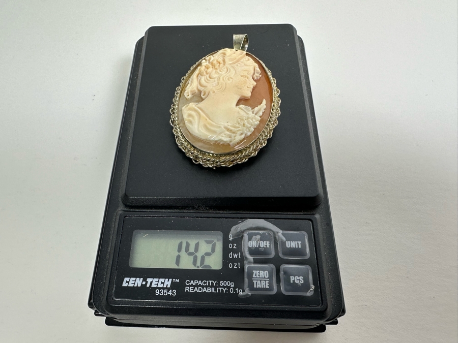 Vintage Sterling Silver Carved Shell Cameo Signed Brooch Pin Pendant Italy 14.2g [Photo 11]