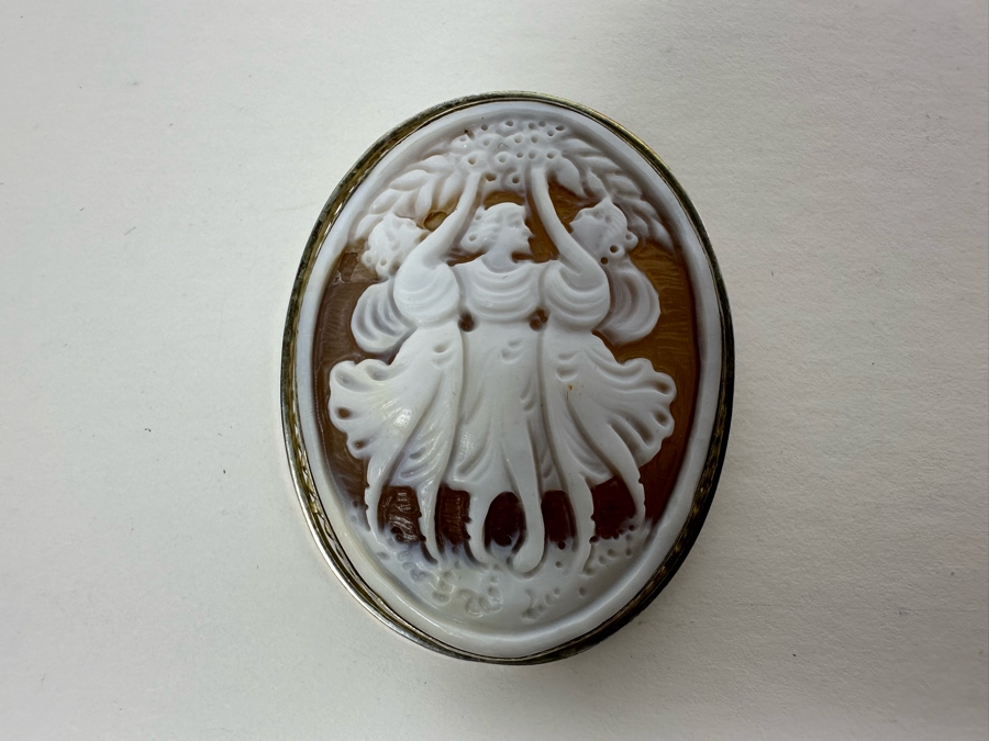 Vintage Sterling Silver Carved Shell Cameo Signed Brooch Pin Pendant Italy 11.2g [Photo 5]