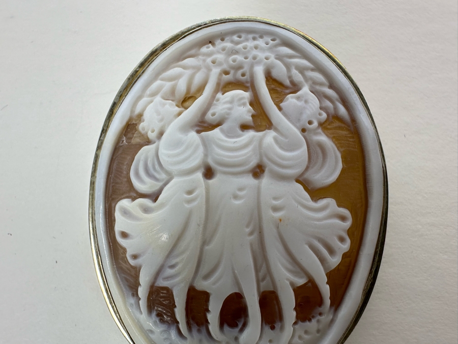 Vintage Sterling Silver Carved Shell Cameo Signed Brooch Pin Pendant Italy 11.2g [Photo 6]