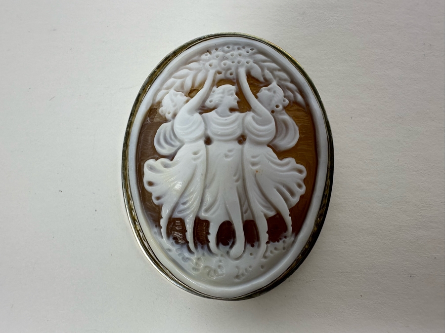 Vintage Sterling Silver Carved Shell Cameo Signed Brooch Pin Pendant Italy 11.2g [Photo 4]