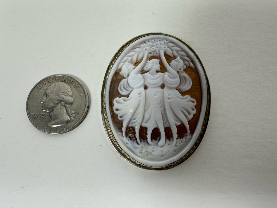 Vintage Sterling Silver Carved Shell Cameo Signed Brooch Pin Pendant Italy 11.2g [Photo 9]