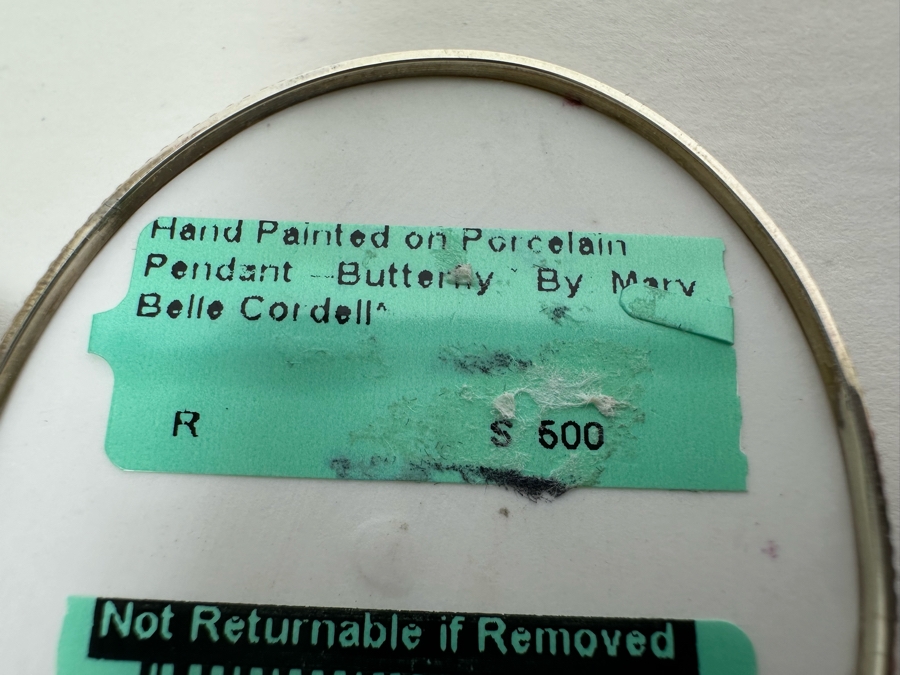 Hand Painted Porcelain Sterling Silver Pendant Butterfly By Mary Belle Cordell 20.7g Retails $500 [Photo 6]