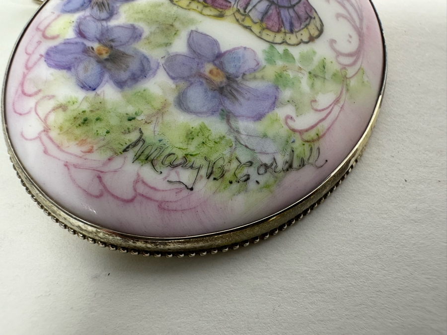 Hand Painted Porcelain Sterling Silver Pendant Butterfly By Mary Belle Cordell 20.7g Retails $500 [Photo 4]