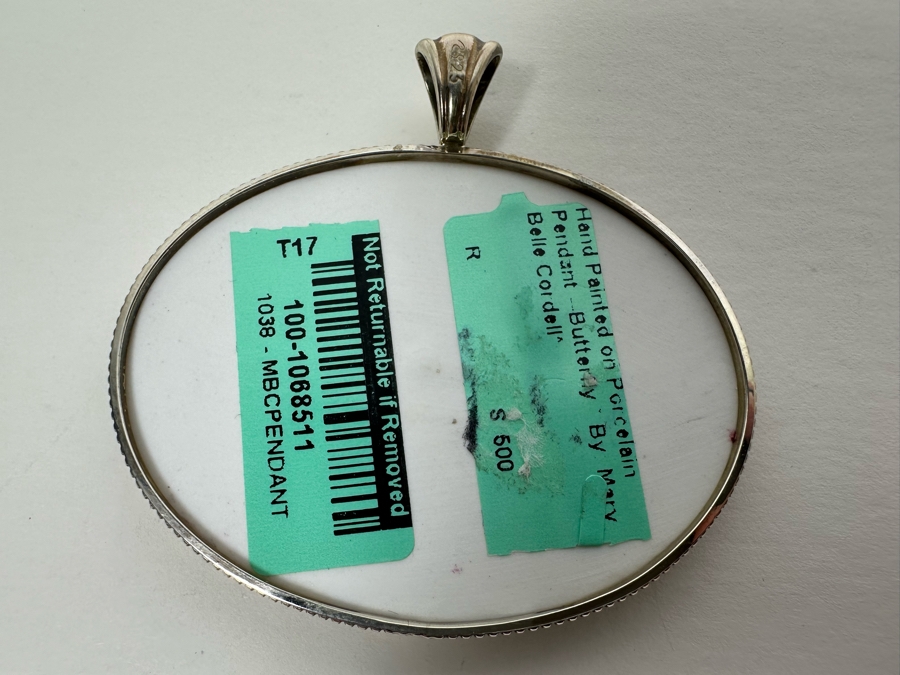 Hand Painted Porcelain Sterling Silver Pendant Butterfly By Mary Belle Cordell 20.7g Retails $500 [Photo 5]