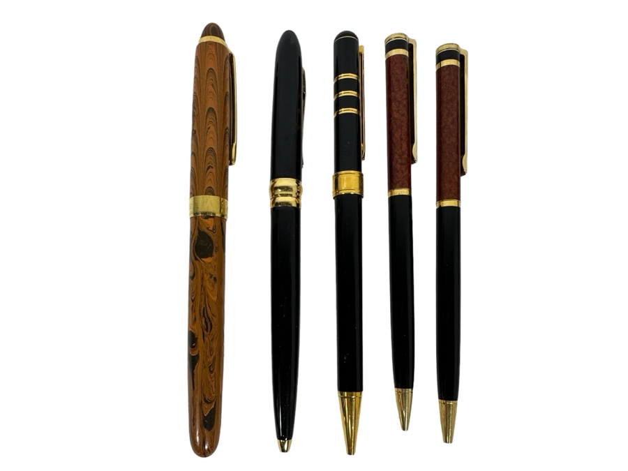 Four Ballpoint Pens (Recife, Yves Saint Laurent, Reflections, Colibri) Plus One Mechanical Pencil