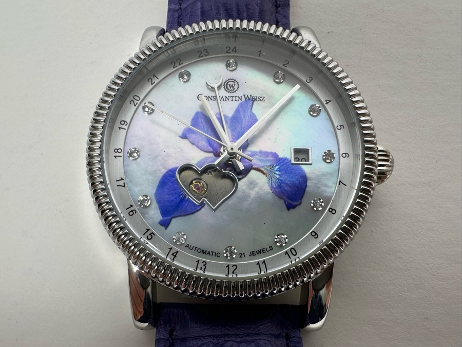 Women's Constantin Weisz Flower Purple Automatic 21 Jewels Wristwatch TY2846CW Appears New [Photo 5]