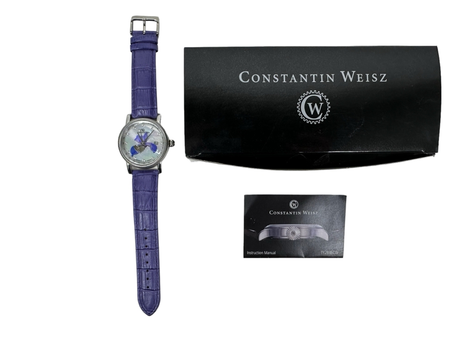 Women's Constantin Weisz Flower Purple Automatic 21 Jewels Wristwatch TY2846CW Appears New [Photo 14]
