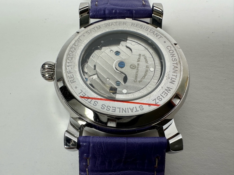Women's Constantin Weisz Flower Purple Automatic 21 Jewels Wristwatch TY2846CW Appears New [Photo 9]